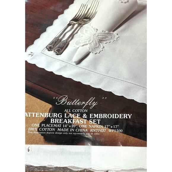 Four Orem Butterfly Battenburg Lace and Embroidery Breakfast Set Vintage NWT - Picture 6 of 7